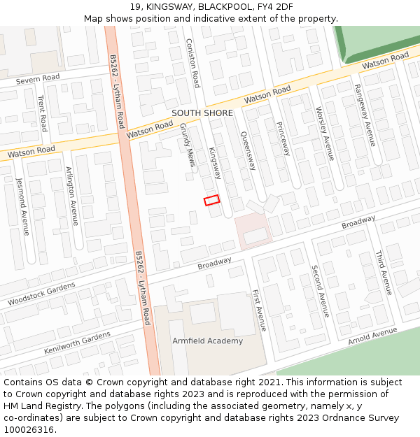 19, KINGSWAY, BLACKPOOL, FY4 2DF: Location map and indicative extent of plot