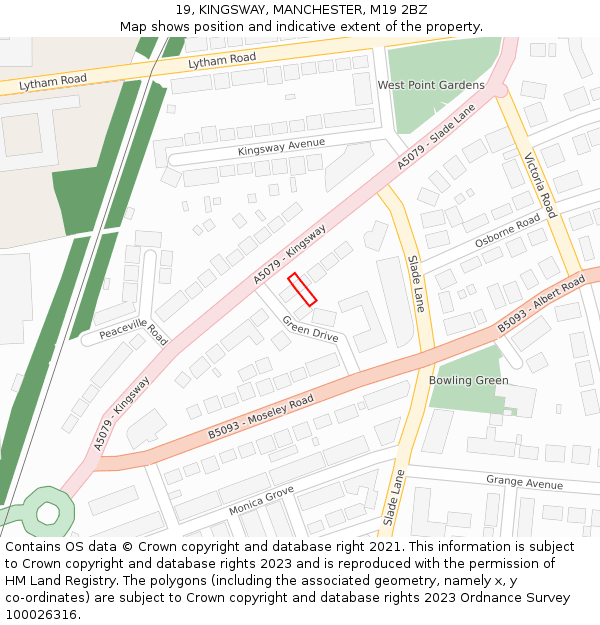 19, KINGSWAY, MANCHESTER, M19 2BZ: Location map and indicative extent of plot