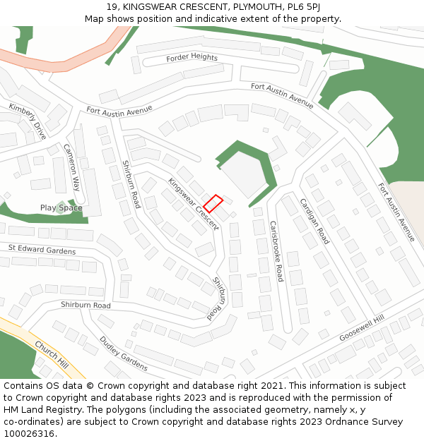 19, KINGSWEAR CRESCENT, PLYMOUTH, PL6 5PJ: Location map and indicative extent of plot