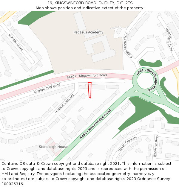 19, KINGSWINFORD ROAD, DUDLEY, DY1 2ES: Location map and indicative extent of plot