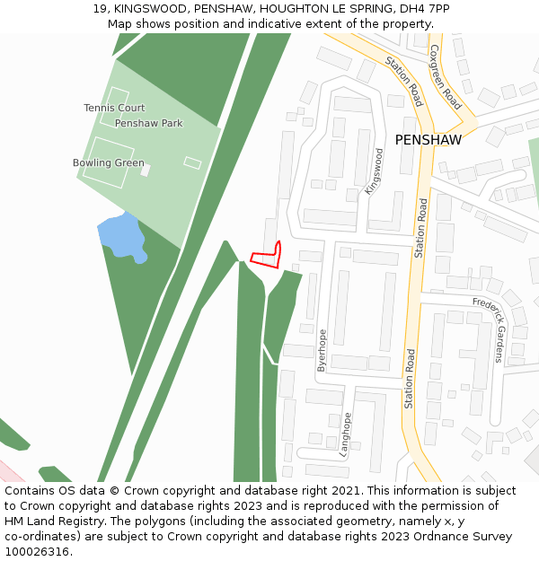 19, KINGSWOOD, PENSHAW, HOUGHTON LE SPRING, DH4 7PP: Location map and indicative extent of plot