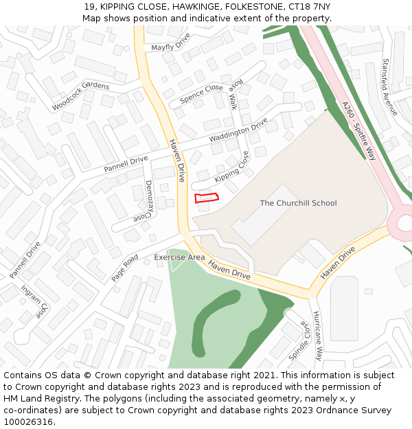 19, KIPPING CLOSE, HAWKINGE, FOLKESTONE, CT18 7NY: Location map and indicative extent of plot