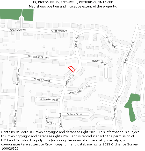19, KIPTON FIELD, ROTHWELL, KETTERING, NN14 6ED: Location map and indicative extent of plot