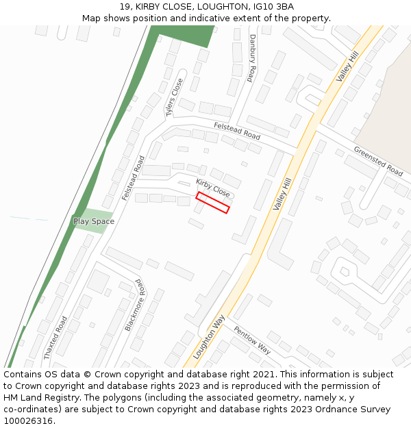 19, KIRBY CLOSE, LOUGHTON, IG10 3BA: Location map and indicative extent of plot