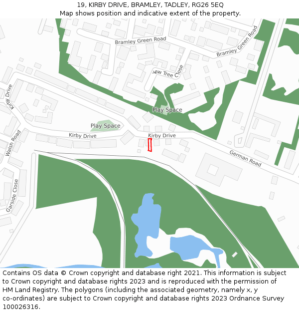 19, KIRBY DRIVE, BRAMLEY, TADLEY, RG26 5EQ: Location map and indicative extent of plot