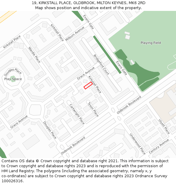 19, KIRKSTALL PLACE, OLDBROOK, MILTON KEYNES, MK6 2RD: Location map and indicative extent of plot