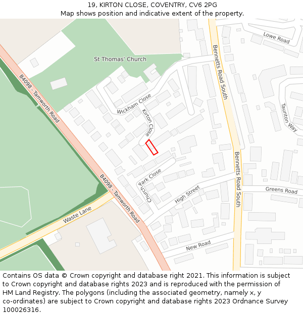 19, KIRTON CLOSE, COVENTRY, CV6 2PG: Location map and indicative extent of plot