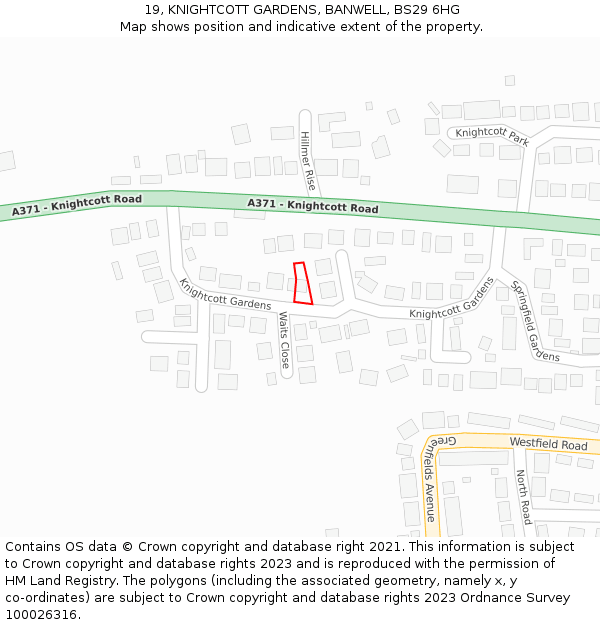 19, KNIGHTCOTT GARDENS, BANWELL, BS29 6HG: Location map and indicative extent of plot