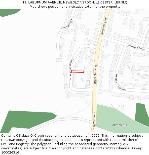 19, LABURNUM AVENUE, NEWBOLD VERDON, LEICESTER, LE9 9LQ: Location map and indicative extent of plot