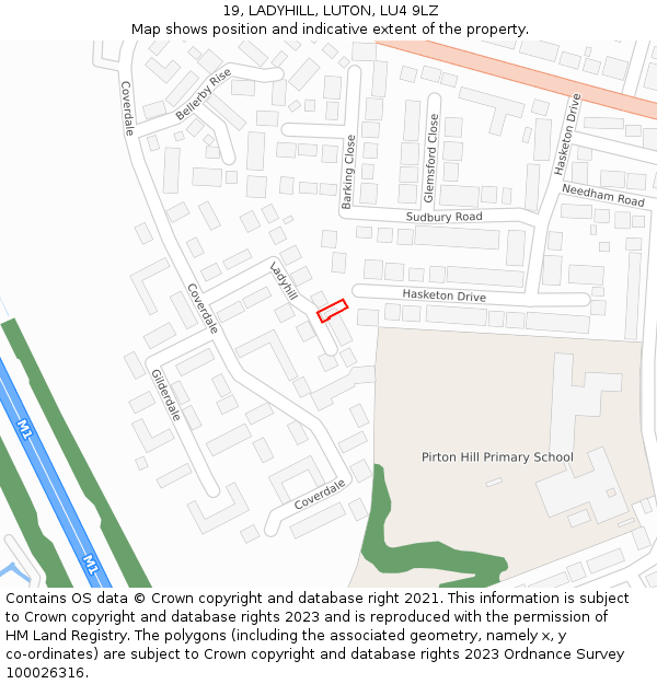 19, LADYHILL, LUTON, LU4 9LZ: Location map and indicative extent of plot