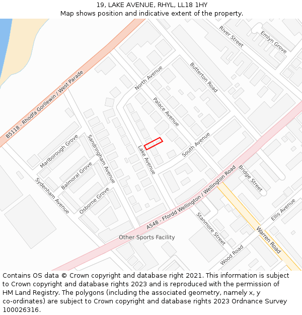 19, LAKE AVENUE, RHYL, LL18 1HY: Location map and indicative extent of plot