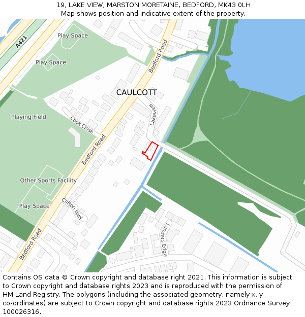 19, LAKE VIEW, MARSTON MORETAINE, BEDFORD, MK43 0LH: Location map and indicative extent of plot