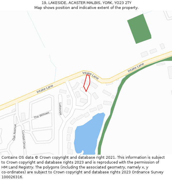 19, LAKESIDE, ACASTER MALBIS, YORK, YO23 2TY: Location map and indicative extent of plot