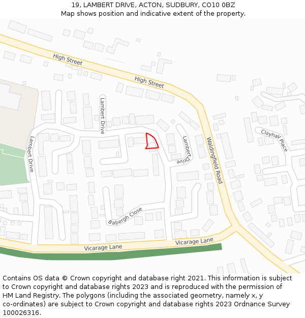 19, LAMBERT DRIVE, ACTON, SUDBURY, CO10 0BZ: Location map and indicative extent of plot