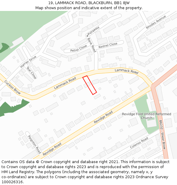 19, LAMMACK ROAD, BLACKBURN, BB1 8JW: Location map and indicative extent of plot