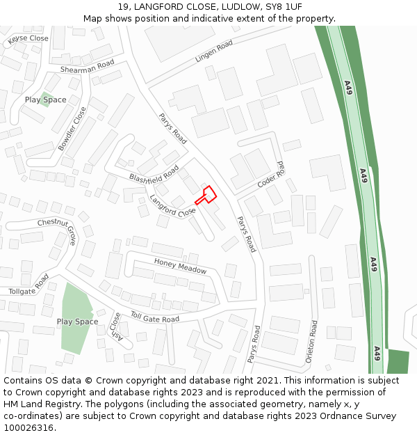 19, LANGFORD CLOSE, LUDLOW, SY8 1UF: Location map and indicative extent of plot