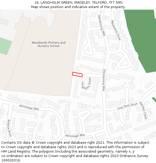 19, LANGHOLM GREEN, MADELEY, TELFORD, TF7 5RN: Location map and indicative extent of plot