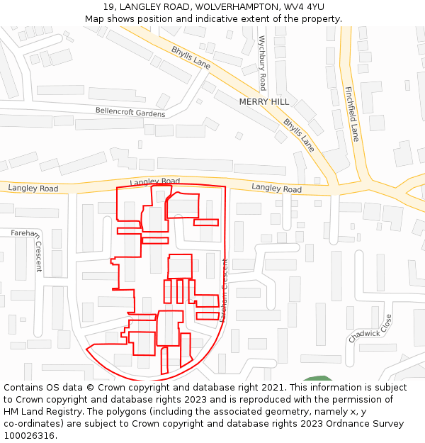 19, LANGLEY ROAD, WOLVERHAMPTON, WV4 4YU: Location map and indicative extent of plot