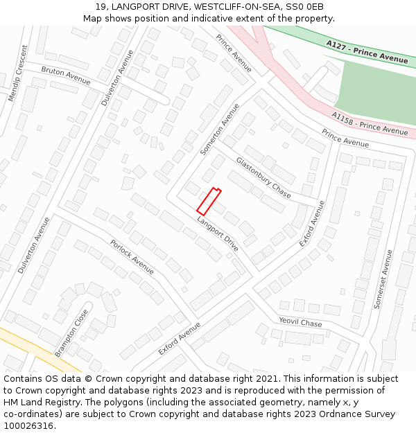 19, LANGPORT DRIVE, WESTCLIFF-ON-SEA, SS0 0EB: Location map and indicative extent of plot