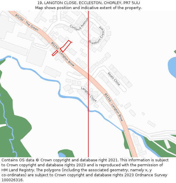 19, LANGTON CLOSE, ECCLESTON, CHORLEY, PR7 5UU: Location map and indicative extent of plot