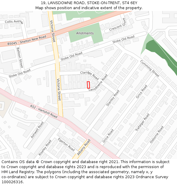 19, LANSDOWNE ROAD, STOKE-ON-TRENT, ST4 6EY: Location map and indicative extent of plot