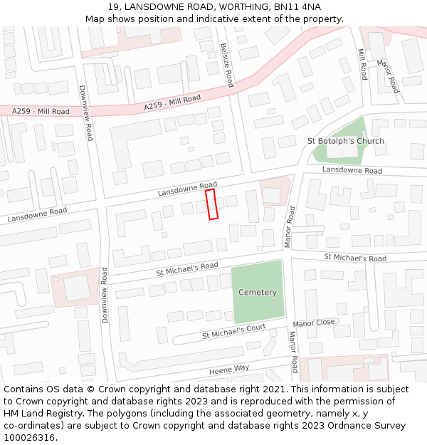 19, LANSDOWNE ROAD, WORTHING, BN11 4NA: Location map and indicative extent of plot