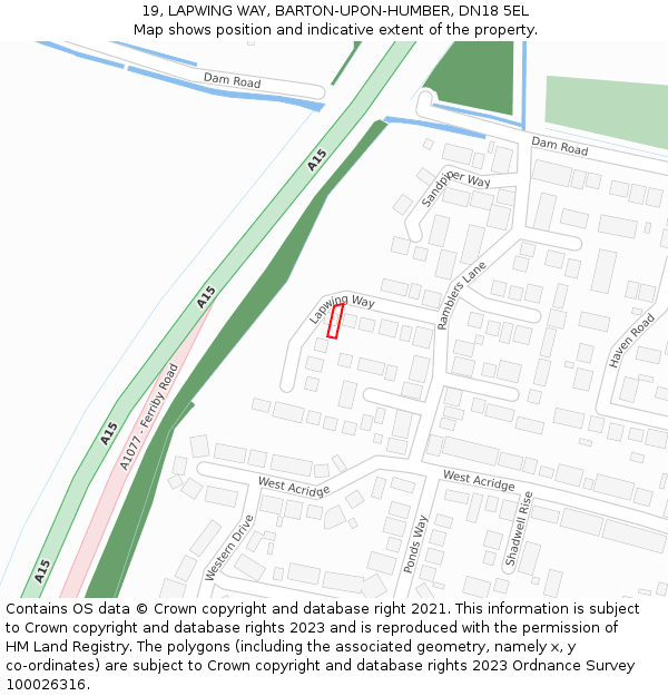 19, LAPWING WAY, BARTON-UPON-HUMBER, DN18 5EL: Location map and indicative extent of plot