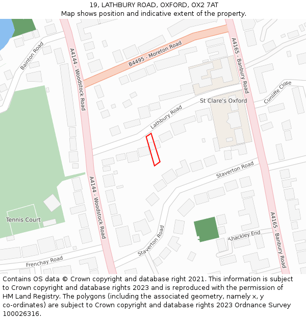 19, LATHBURY ROAD, OXFORD, OX2 7AT: Location map and indicative extent of plot