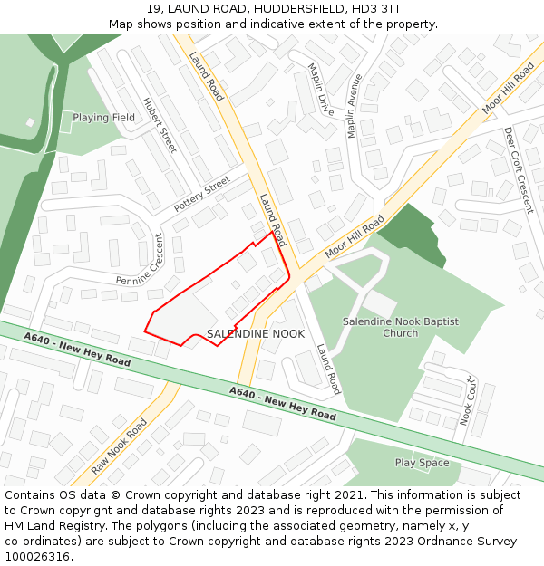 19, LAUND ROAD, HUDDERSFIELD, HD3 3TT: Location map and indicative extent of plot