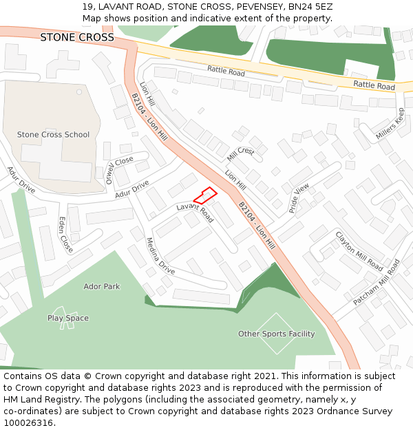 19, LAVANT ROAD, STONE CROSS, PEVENSEY, BN24 5EZ: Location map and indicative extent of plot