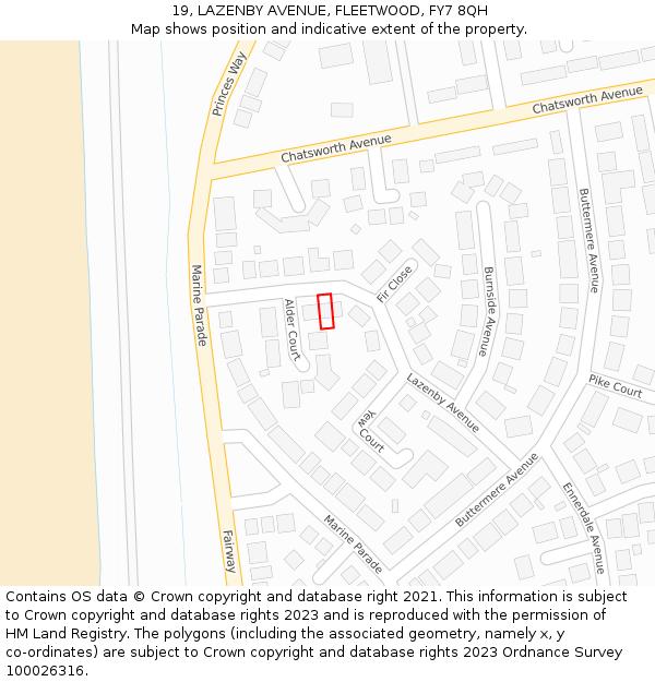 19, LAZENBY AVENUE, FLEETWOOD, FY7 8QH: Location map and indicative extent of plot