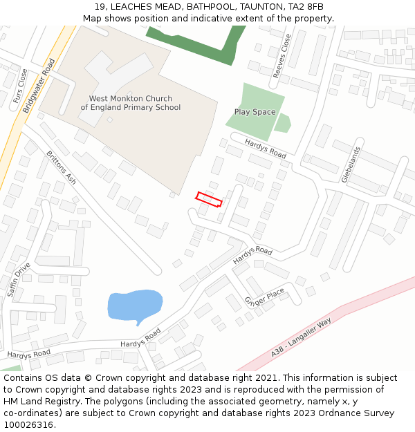 19, LEACHES MEAD, BATHPOOL, TAUNTON, TA2 8FB: Location map and indicative extent of plot