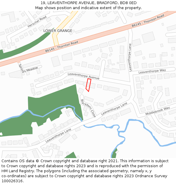19, LEAVENTHORPE AVENUE, BRADFORD, BD8 0ED: Location map and indicative extent of plot