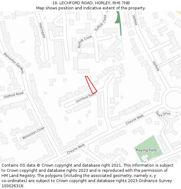 19, LECHFORD ROAD, HORLEY, RH6 7NB: Location map and indicative extent of plot