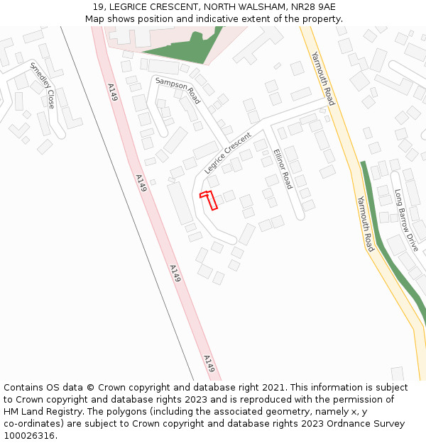 19, LEGRICE CRESCENT, NORTH WALSHAM, NR28 9AE: Location map and indicative extent of plot