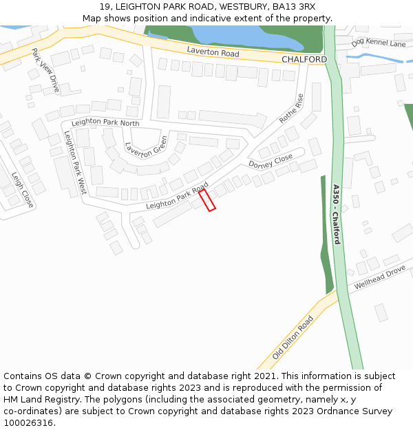 19, LEIGHTON PARK ROAD, WESTBURY, BA13 3RX: Location map and indicative extent of plot