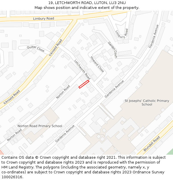 19, LETCHWORTH ROAD, LUTON, LU3 2NU: Location map and indicative extent of plot