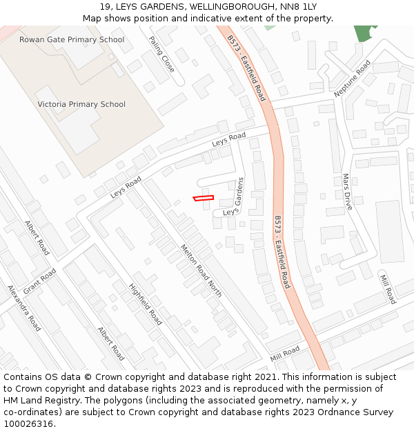 19, LEYS GARDENS, WELLINGBOROUGH, NN8 1LY: Location map and indicative extent of plot