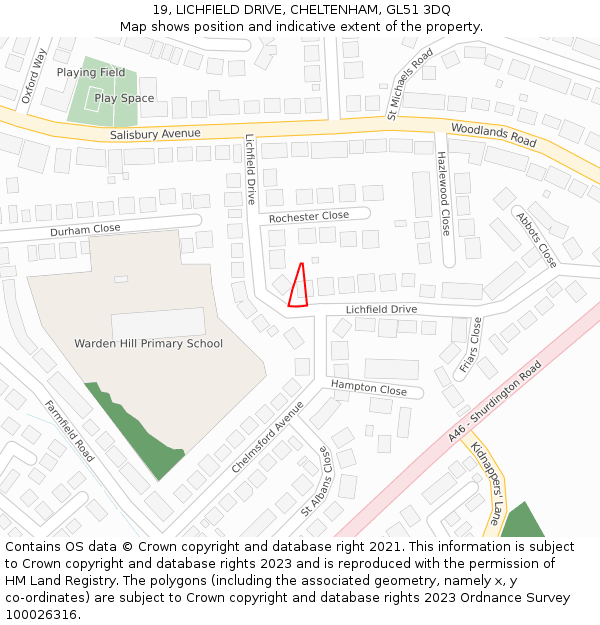 19, LICHFIELD DRIVE, CHELTENHAM, GL51 3DQ: Location map and indicative extent of plot