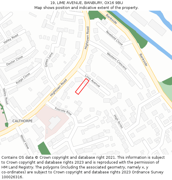 19, LIME AVENUE, BANBURY, OX16 9BU: Location map and indicative extent of plot