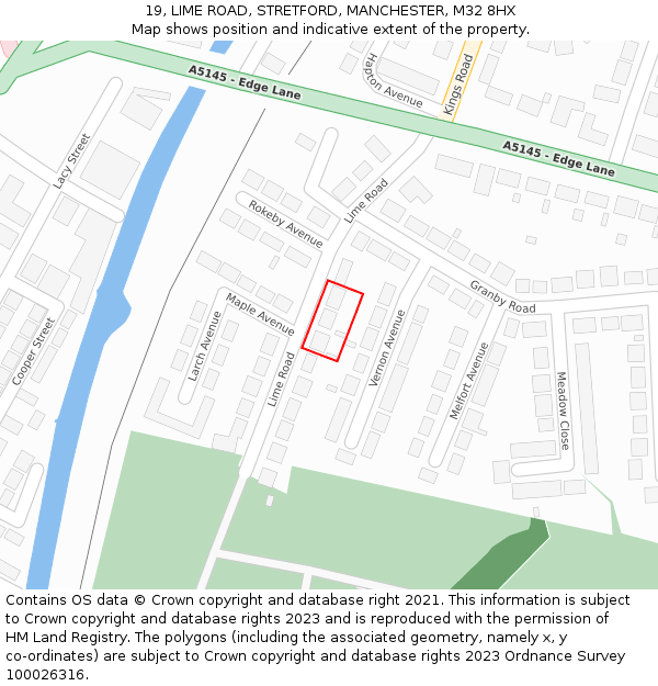 19, LIME ROAD, STRETFORD, MANCHESTER, M32 8HX: Location map and indicative extent of plot