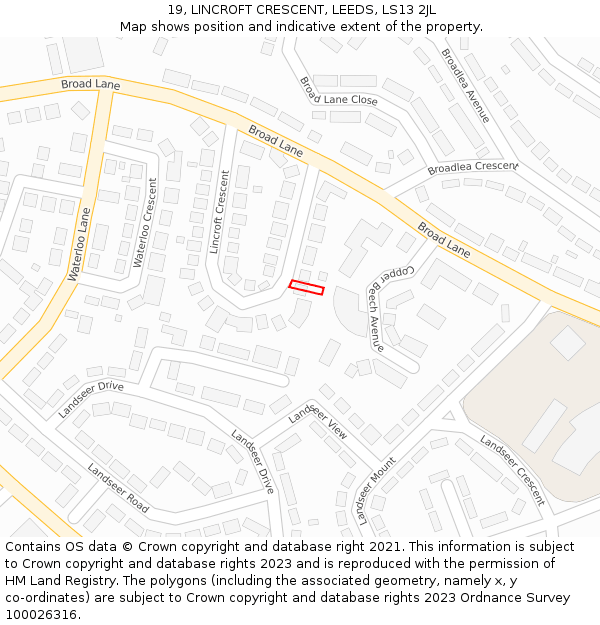 19, LINCROFT CRESCENT, LEEDS, LS13 2JL: Location map and indicative extent of plot