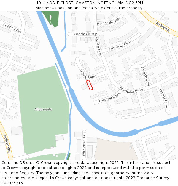 19, LINDALE CLOSE, GAMSTON, NOTTINGHAM, NG2 6PU: Location map and indicative extent of plot