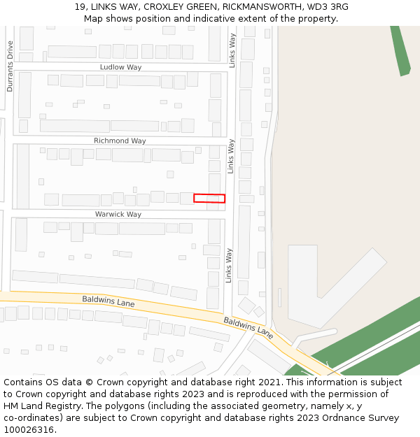 19, LINKS WAY, CROXLEY GREEN, RICKMANSWORTH, WD3 3RG: Location map and indicative extent of plot