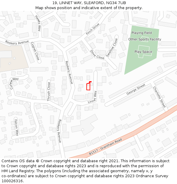 19, LINNET WAY, SLEAFORD, NG34 7UB: Location map and indicative extent of plot