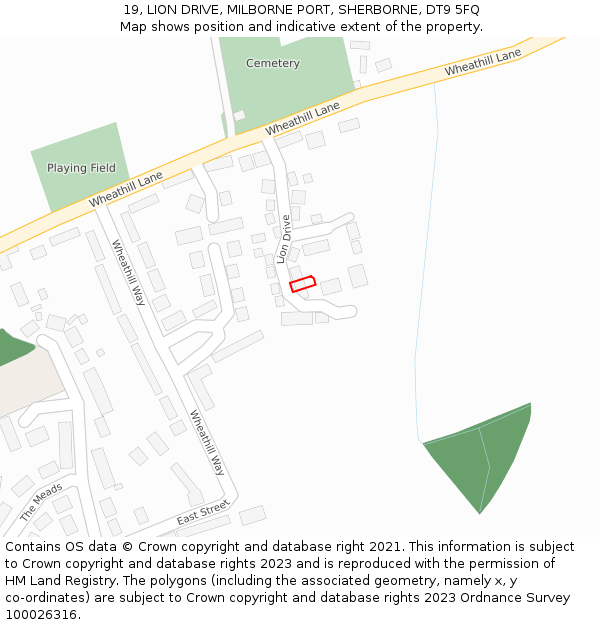 19, LION DRIVE, MILBORNE PORT, SHERBORNE, DT9 5FQ: Location map and indicative extent of plot