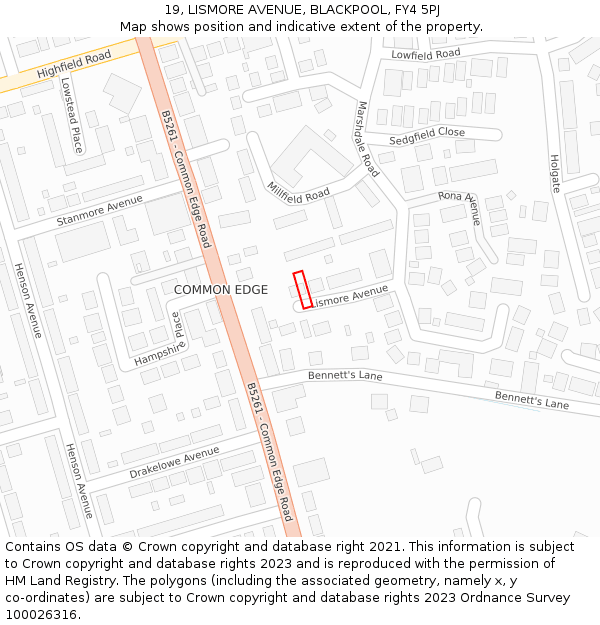 19, LISMORE AVENUE, BLACKPOOL, FY4 5PJ: Location map and indicative extent of plot