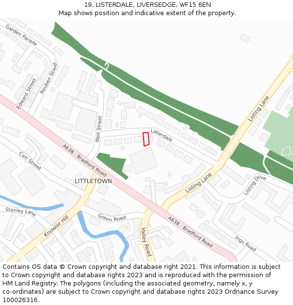 19, LISTERDALE, LIVERSEDGE, WF15 6EN: Location map and indicative extent of plot