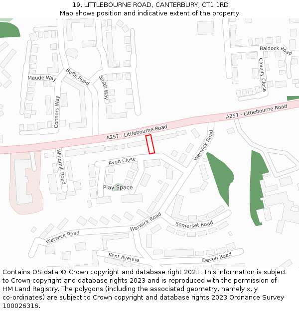 19, LITTLEBOURNE ROAD, CANTERBURY, CT1 1RD: Location map and indicative extent of plot