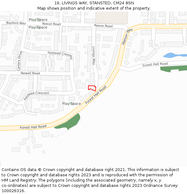 19, LIVINGS WAY, STANSTED, CM24 8SN: Location map and indicative extent of plot